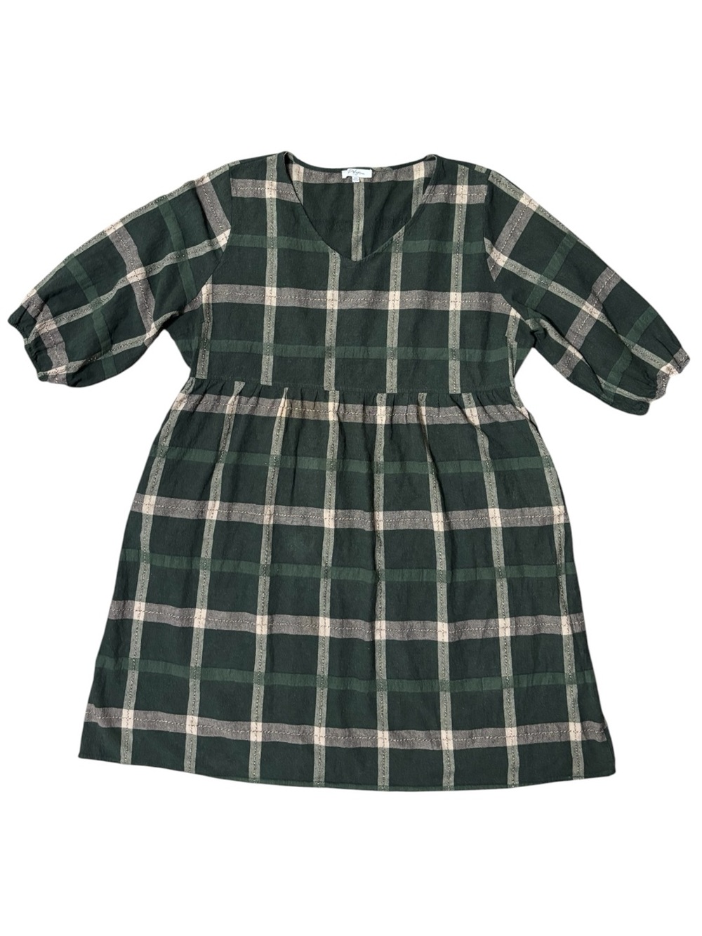 Polagram 3XL Green Windowpane Plaid Cotton Dress | Cottagecore | Pockets - Picture 4 of 13
